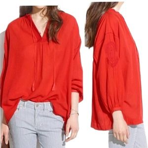 Madewell Openview Embroidered Tunic Red Size Small
